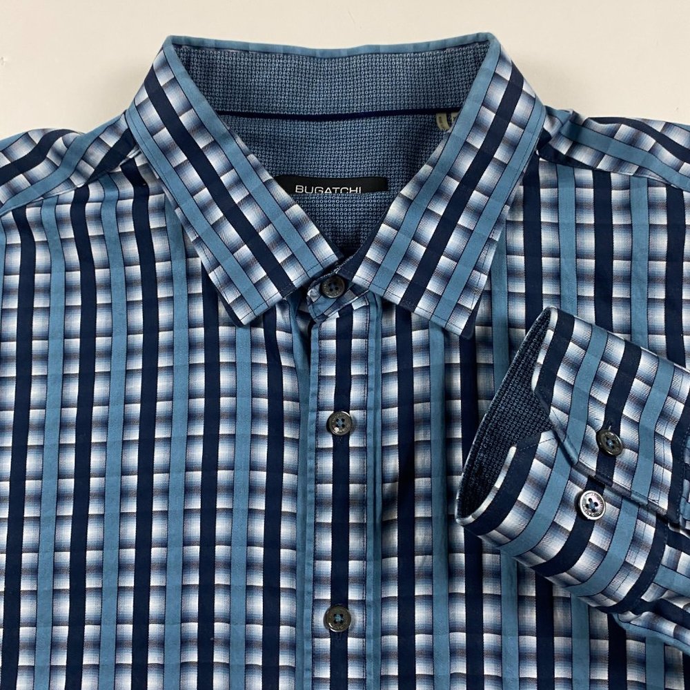 Bugatchi Shaped Fit Shirt Mens XXL Blue Cotton 2XL